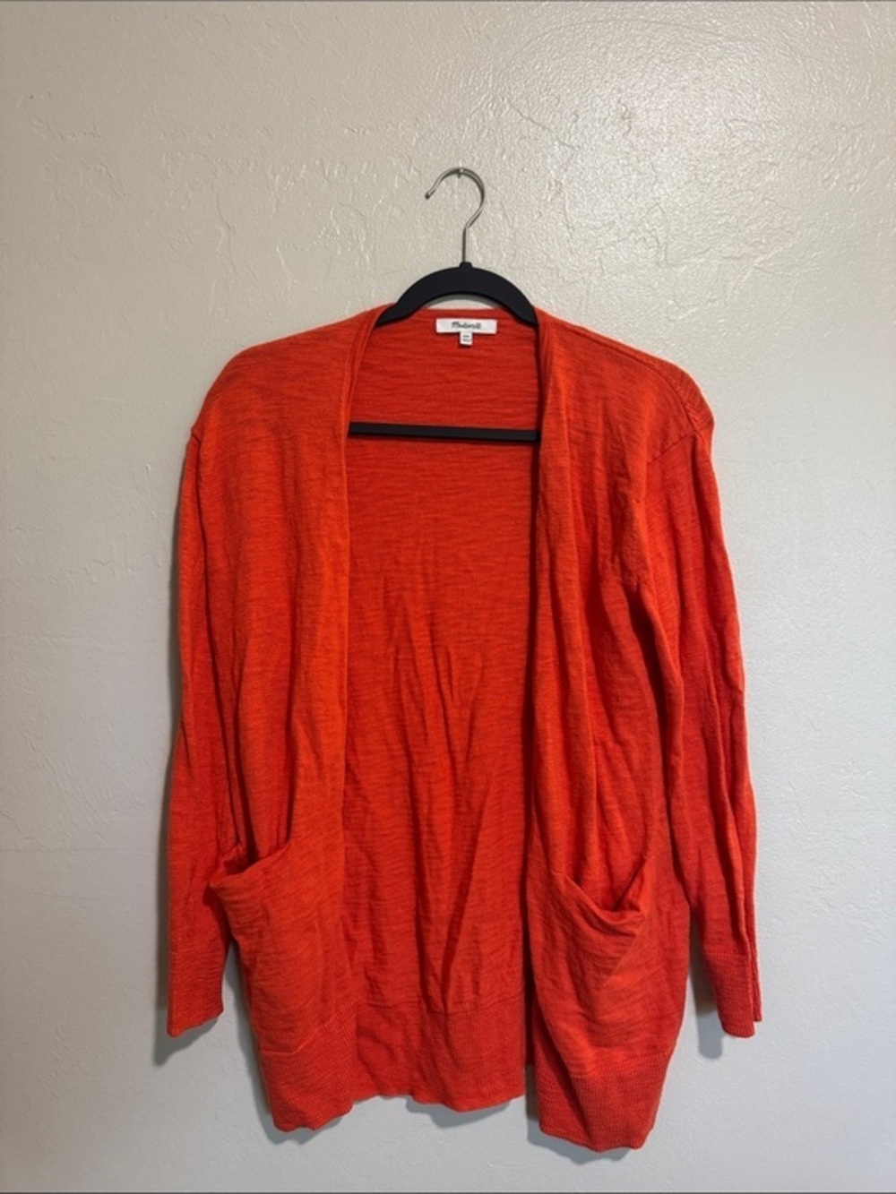 Madewell Bright Orange Open-Front Pocket Cardigan